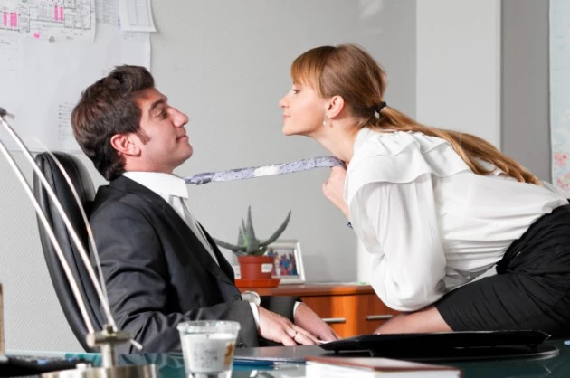 couple workplace flirting